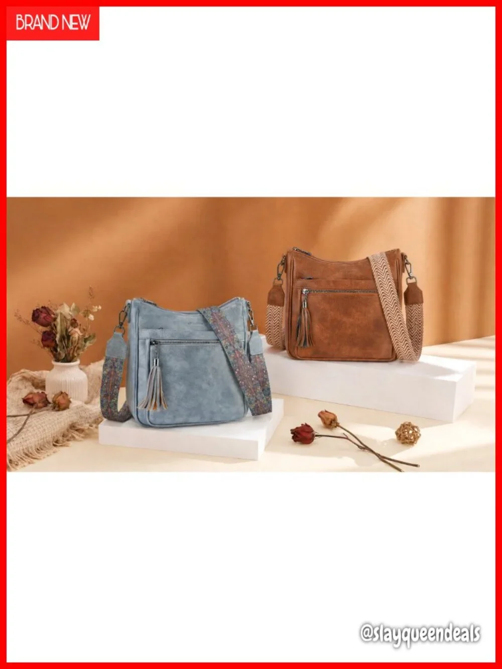 Vegan Leather Crossbody Hobo Bag with Tassel, Adjustable Strap, Multiple Pockets
